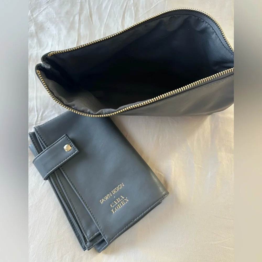 Fawn Design x Cara Loren Gray Leather Changing Pad + Zip Pouch Set